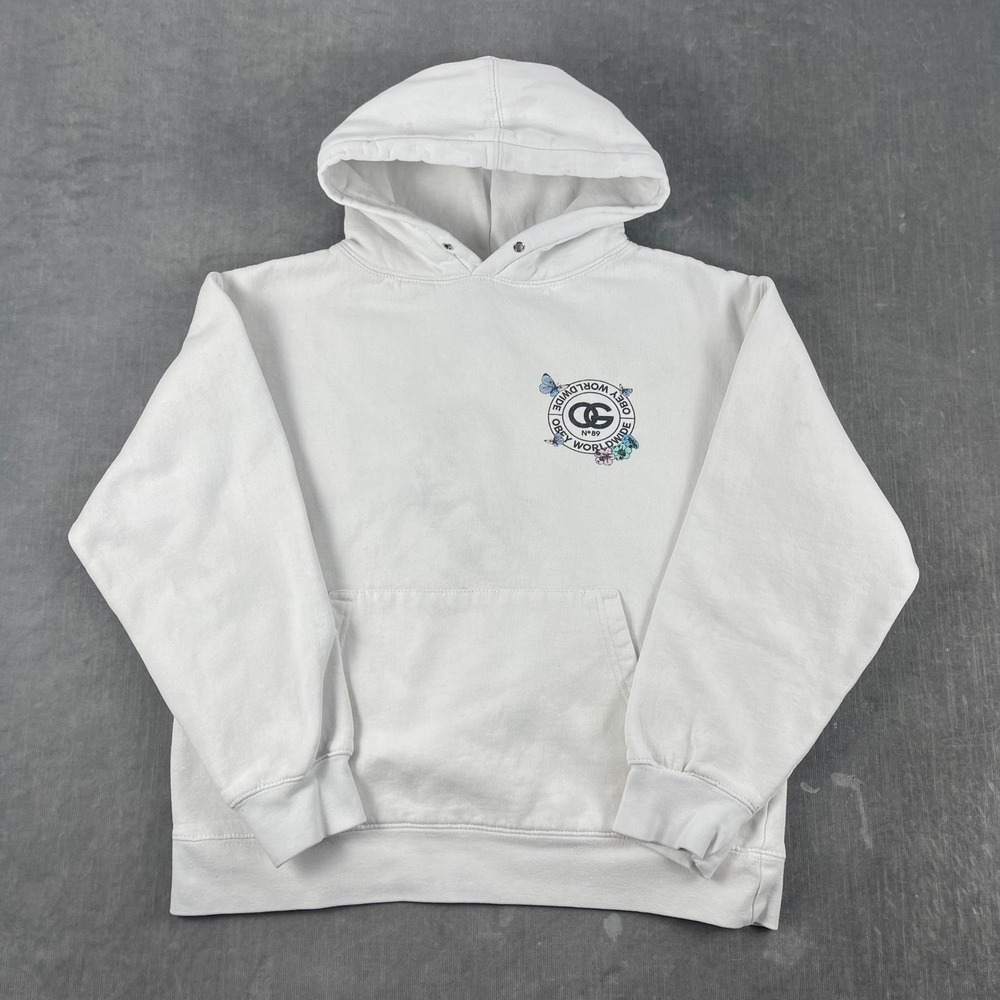 Obey Womens Medium White Hoodie OG Worldwide Butterfly‎ Floral Graphic
